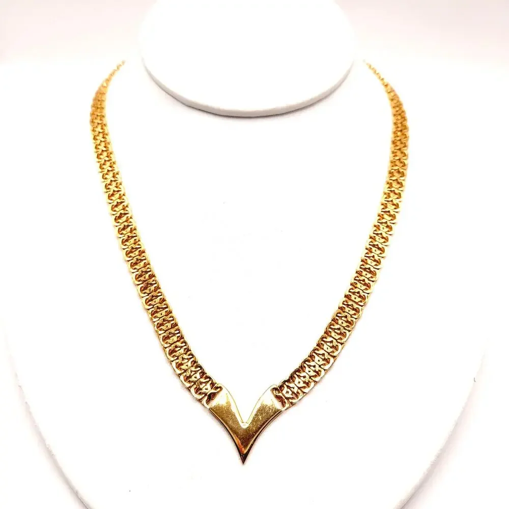 Vintage Napier Gold V Necklace 17 Inch Signed Statement
